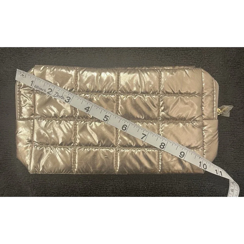 Sephora Quilted Metallic Bronze Makeup Cosmetic Travel Bag Zip Organizer Pouch